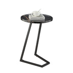 Table d'appoint en C pour canapé Addison, avec bord surélevé, marbre noir ou noyer brun