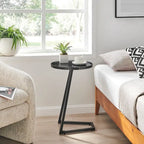 Table d'appoint en C pour canapé Addison, avec bord surélevé, marbre noir ou noyer brun