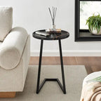 Table d'appoint en C pour canapé Addison, avec bord surélevé, marbre noir ou noyer brun