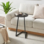 Table d'appoint en C pour canapé Addison, avec bord surélevé, marbre noir ou noyer brun