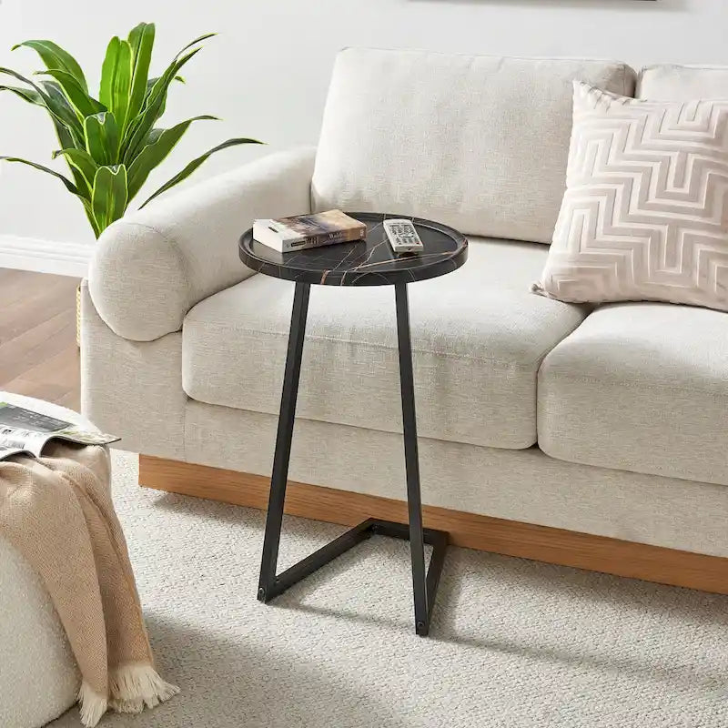 Table d'appoint en C pour canapé Addison, avec bord surélevé, marbre noir ou noyer brun