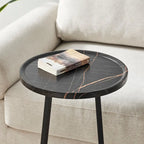Table d'appoint en C pour canapé Addison, avec bord surélevé, marbre noir ou noyer brun