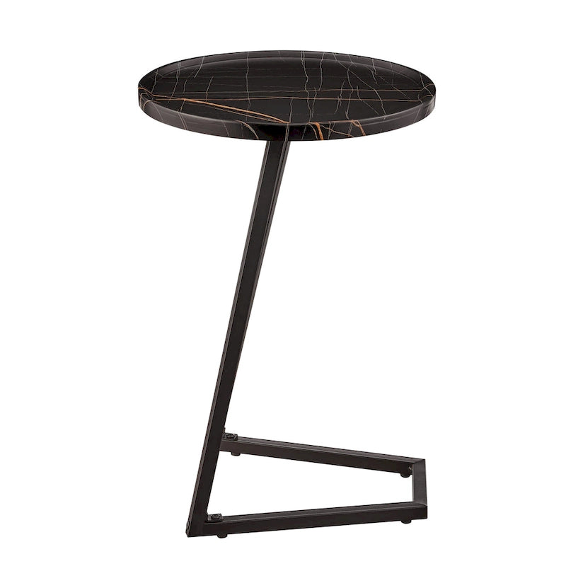 Table d'appoint en C pour canapé Addison, avec bord surélevé, marbre noir ou noyer brun