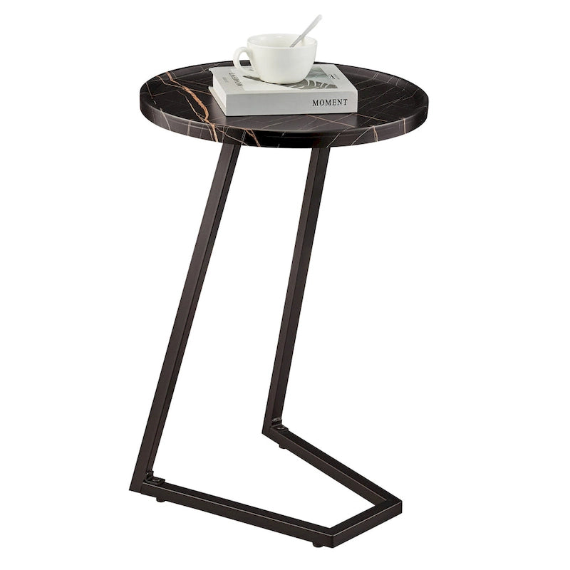 Table d'appoint en C pour canapé Addison, avec bord surélevé, marbre noir ou noyer brun