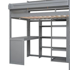 Lit mezzanine en bois avec plusieurs étagères de rangement, bureau, armoire et sécurité garantie, taille double