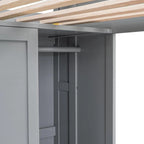 Lit mezzanine en bois avec plusieurs étagères de rangement, bureau, armoire et sécurité garantie, taille double