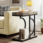 Table d'appoint en forme de C à 2 niveaux pour salon