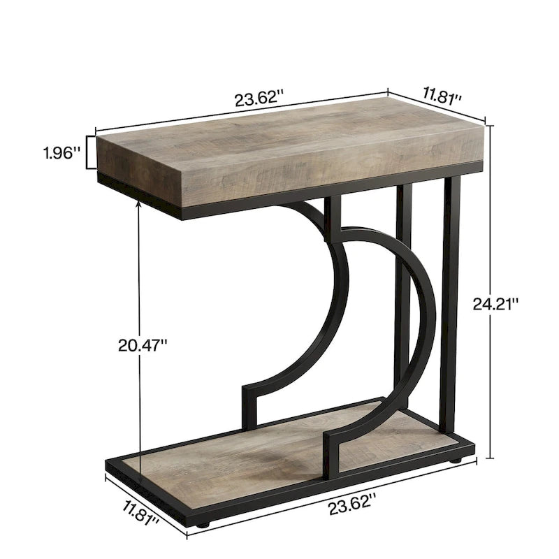 Table d'appoint en forme de C à 2 niveaux pour salon