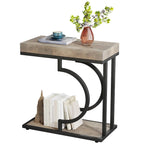 Table d'appoint en forme de C à 2 niveaux pour salon