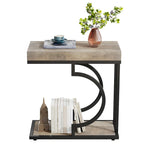 Table d'appoint en forme de C à 2 niveaux pour salon
