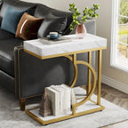 Table d'appoint en forme de C à 2 niveaux pour salon