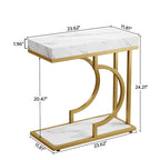 Table d'appoint en forme de C à 2 niveaux pour salon