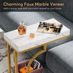 Table d'appoint en forme de C à 2 niveaux pour salon