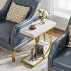 Table d'appoint en forme de C à 2 niveaux pour salon