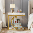Table d'appoint en forme de C à 2 niveaux pour salon