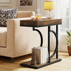 Table d'appoint en forme de C à 2 niveaux pour salon
