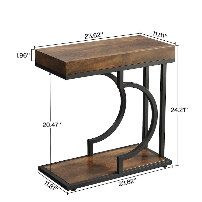 Table d'appoint en forme de C à 2 niveaux pour salon
