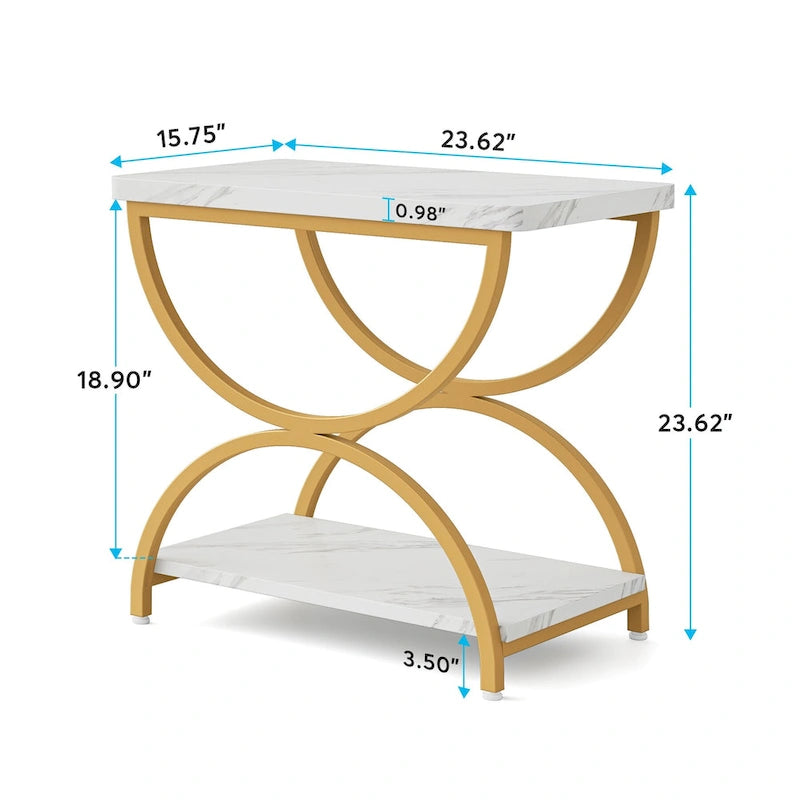Table d'appoint rectangulaire à 2 niveaux en bois et métal