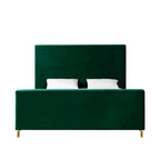 Lit king rembourré en velours vert chasseur en bois massif