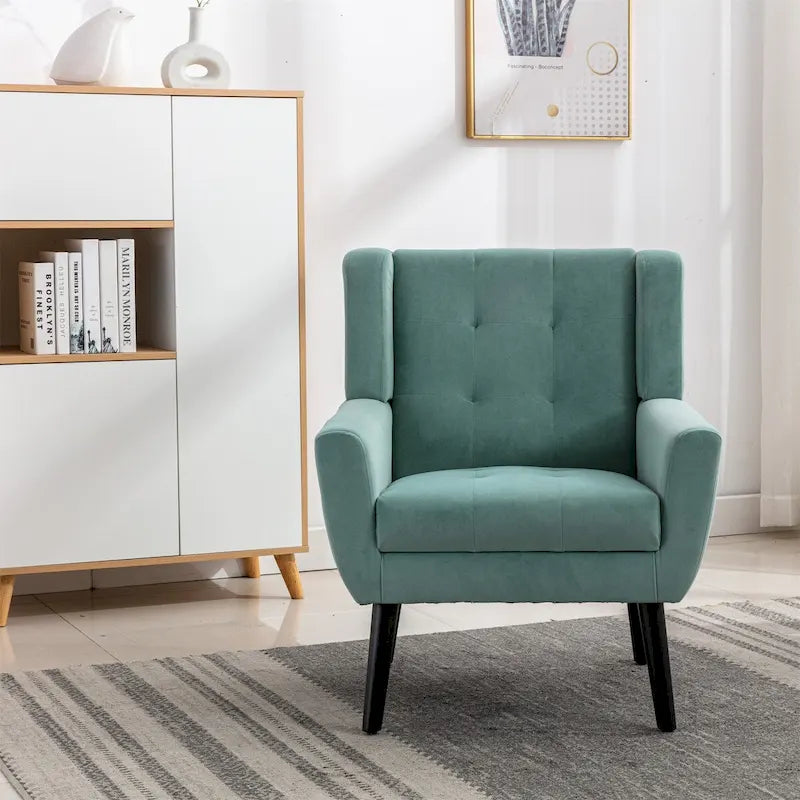 Fauteuil d'appoint ergonomique en velours doux moderne pour salon, chambre à coucher, maison, avec pieds noirs