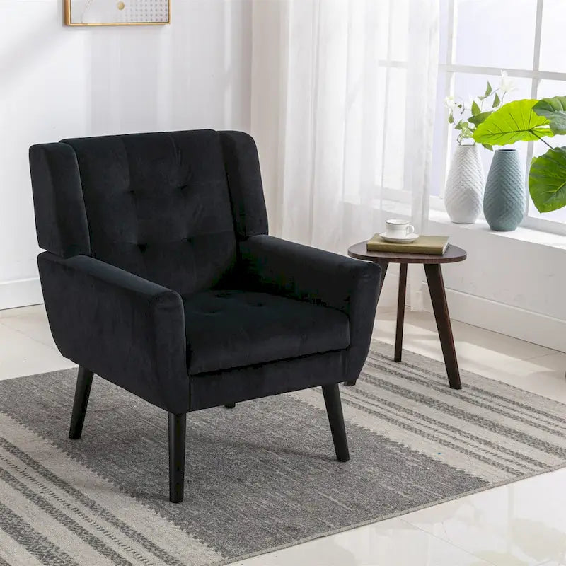 Fauteuil d'appoint ergonomique en velours doux moderne pour salon, chambre à coucher, maison, avec pieds noirs