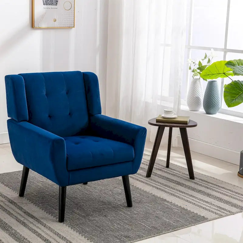 Fauteuil d'appoint ergonomique en velours doux moderne pour salon, chambre à coucher, maison, avec pieds noirs