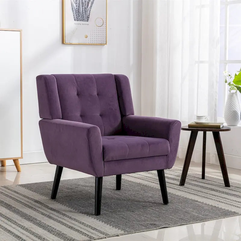 Fauteuil d'appoint ergonomique en velours doux moderne pour salon, chambre à coucher, maison, avec pieds noirs