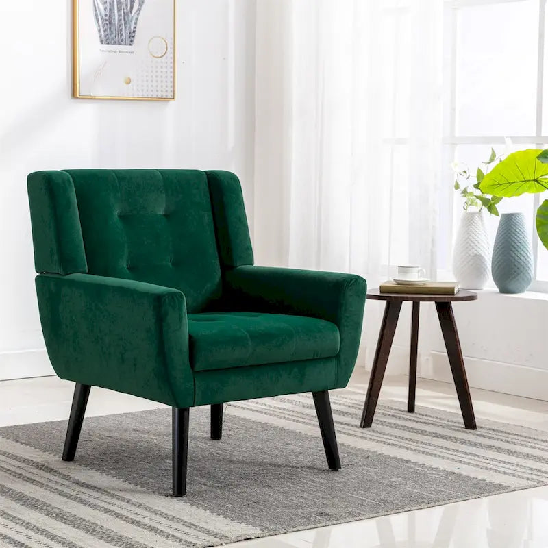 Fauteuil d'appoint ergonomique en velours doux moderne pour salon, chambre à coucher, maison, avec pieds noirs