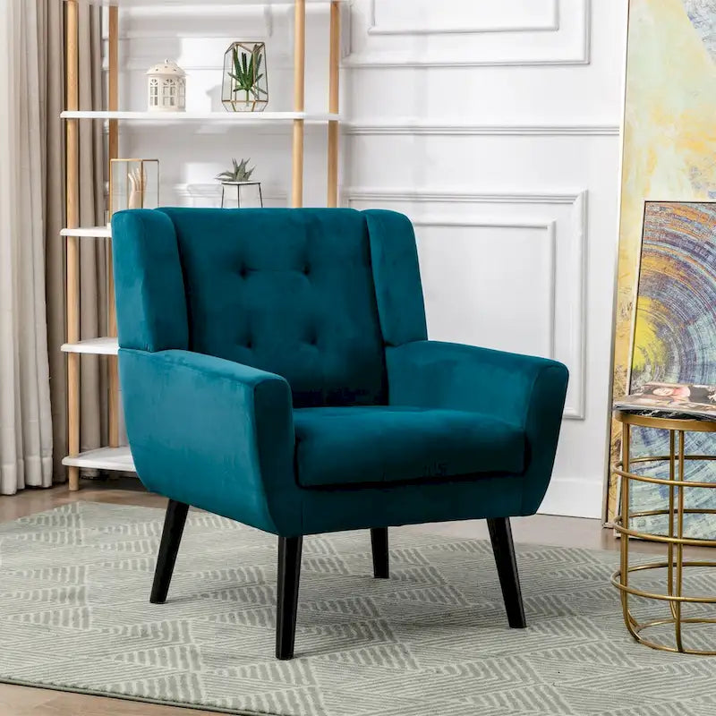 Fauteuil d'appoint ergonomique en velours doux moderne pour salon, chambre à coucher, maison, avec pieds noirs