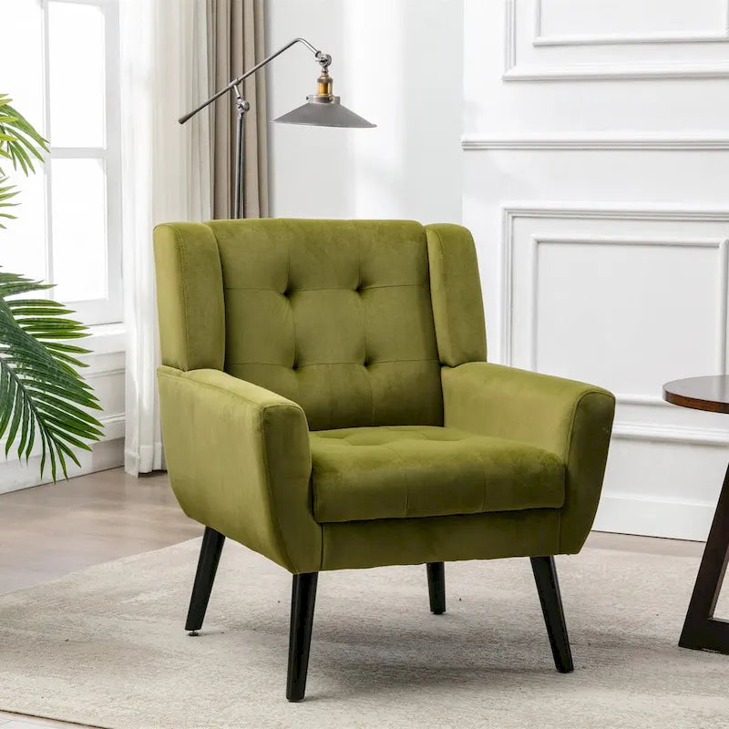 Fauteuil d'appoint ergonomique en velours doux moderne pour salon, chambre à coucher, maison, avec pieds noirs
