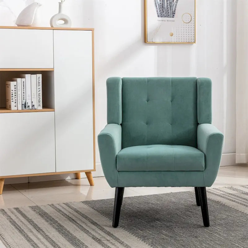Fauteuil d'appoint ergonomique en velours doux moderne pour salon, chambre à coucher, maison, avec pieds noirs