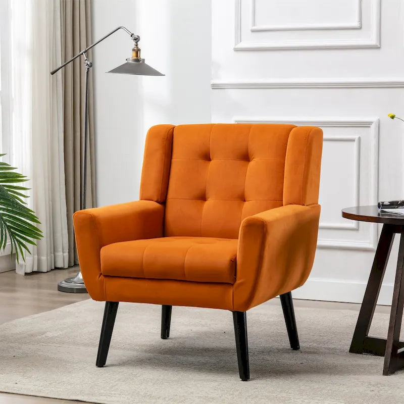 Fauteuil d'appoint ergonomique en velours doux moderne pour salon, chambre à coucher, maison, avec pieds noirs