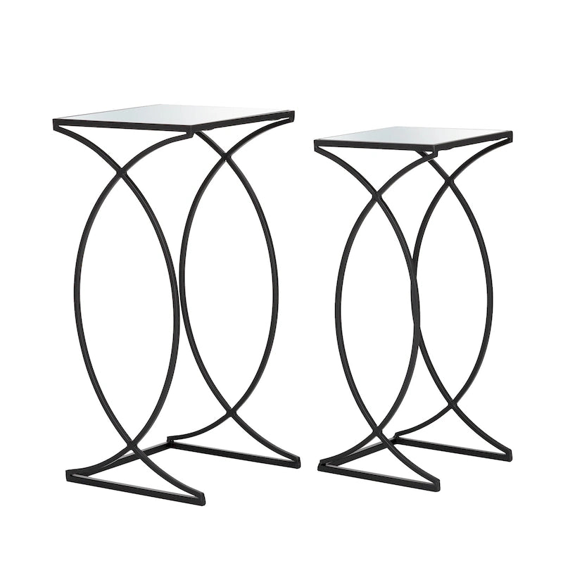 Glitzhome Lot de 2 tables d'appoint/tables basses modernes en verre au design épuré