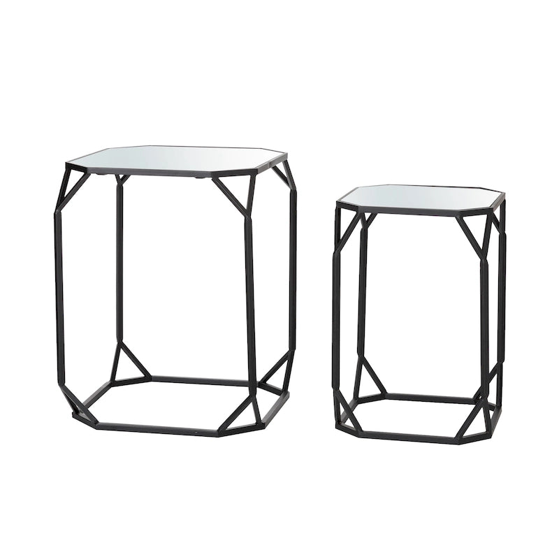 Glitzhome Lot de 2 tables d'appoint/tables basses modernes en verre au design épuré