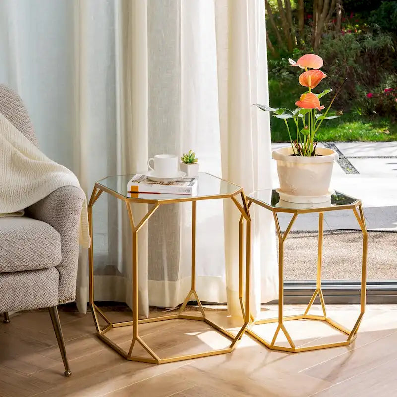 Glitzhome Lot de 2 tables d'appoint/tables basses modernes en verre au design épuré
