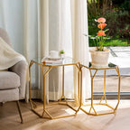 Glitzhome Lot de 2 tables d'appoint/tables basses modernes en verre au design épuré
