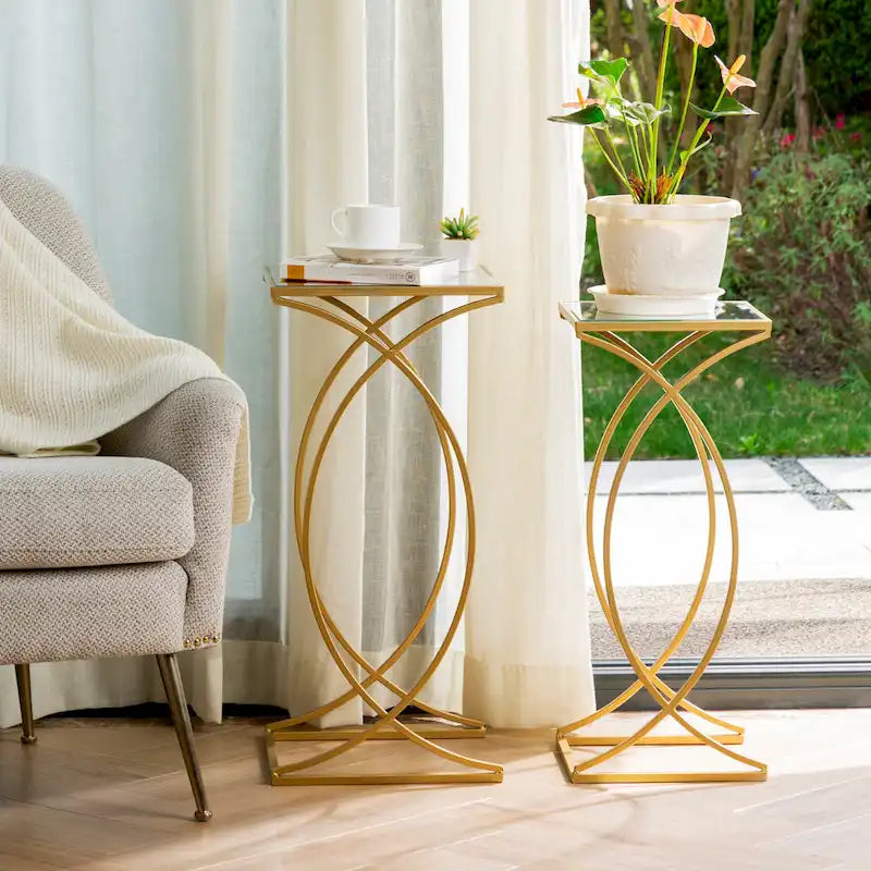 Glitzhome Lot de 2 tables d'appoint/tables basses modernes en verre au design épuré