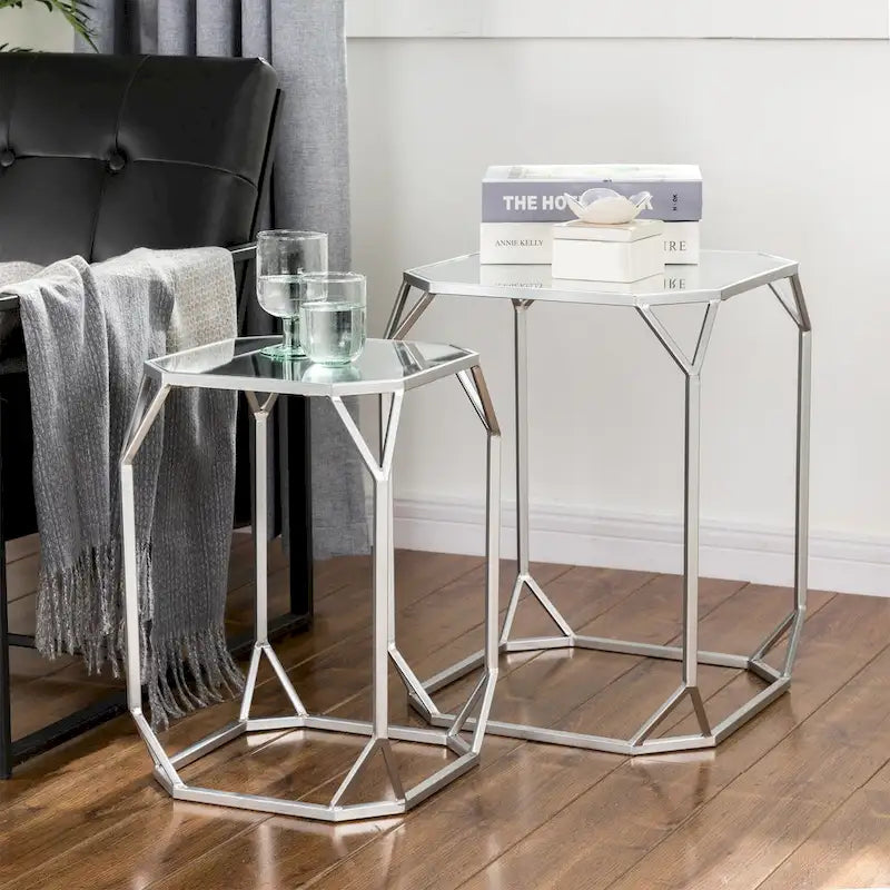 Glitzhome Lot de 2 tables d'appoint/tables basses modernes en verre au design épuré