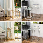 Glitzhome Lot de 2 tables d'appoint/tables basses modernes en verre au design épuré