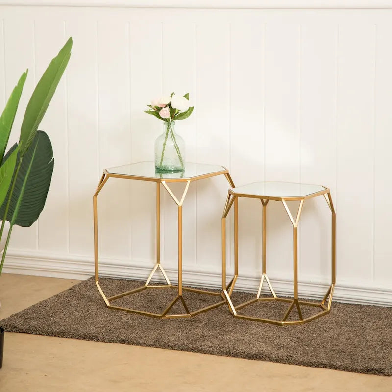 Glitzhome Lot de 2 tables d'appoint/tables basses modernes en verre au design épuré