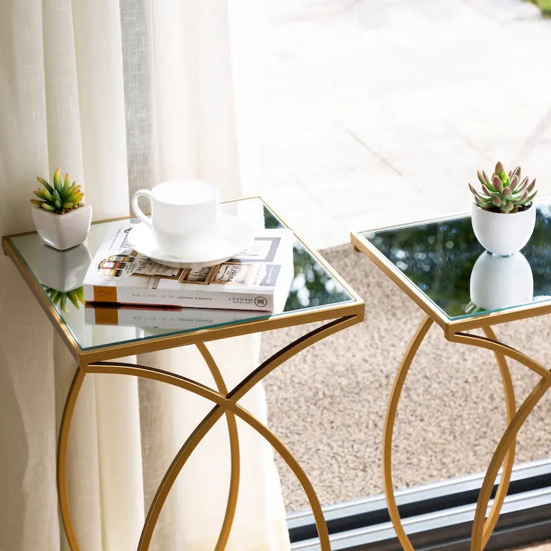 Glitzhome Lot de 2 tables d'appoint/tables basses modernes en verre au design épuré