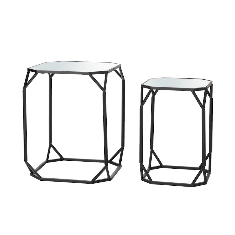 Glitzhome Lot de 2 tables d'appoint/tables basses modernes en verre au design épuré