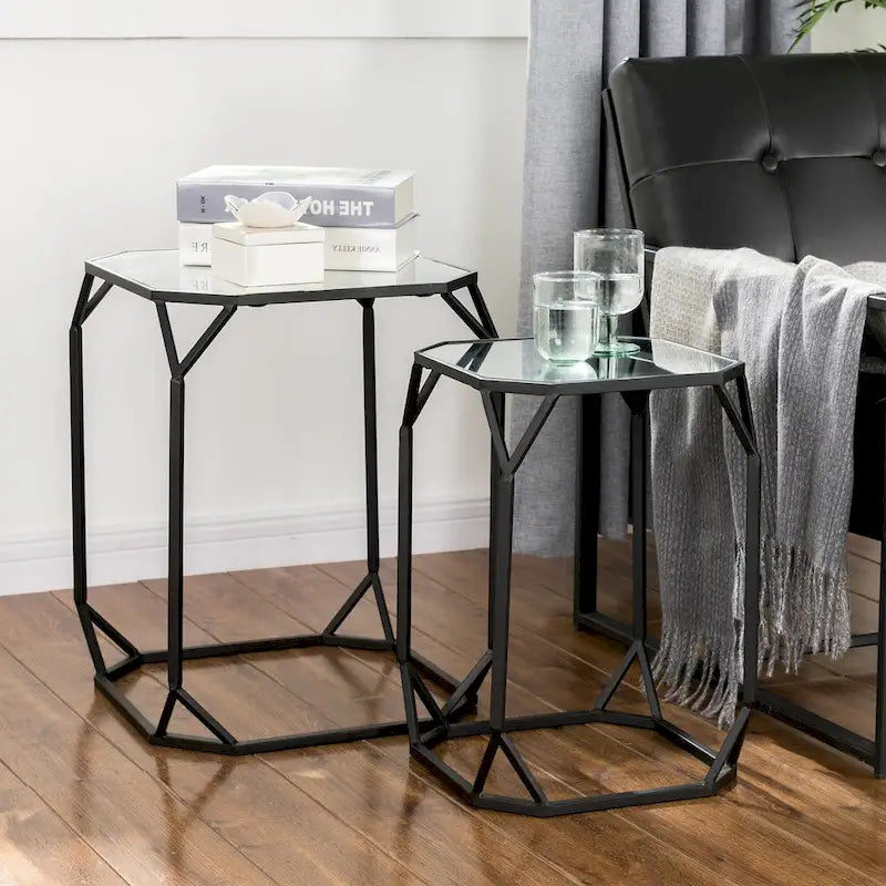 Glitzhome Lot de 2 tables d'appoint/tables basses modernes en verre au design épuré