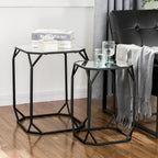 Glitzhome Lot de 2 tables d'appoint/tables basses modernes en verre au design épuré