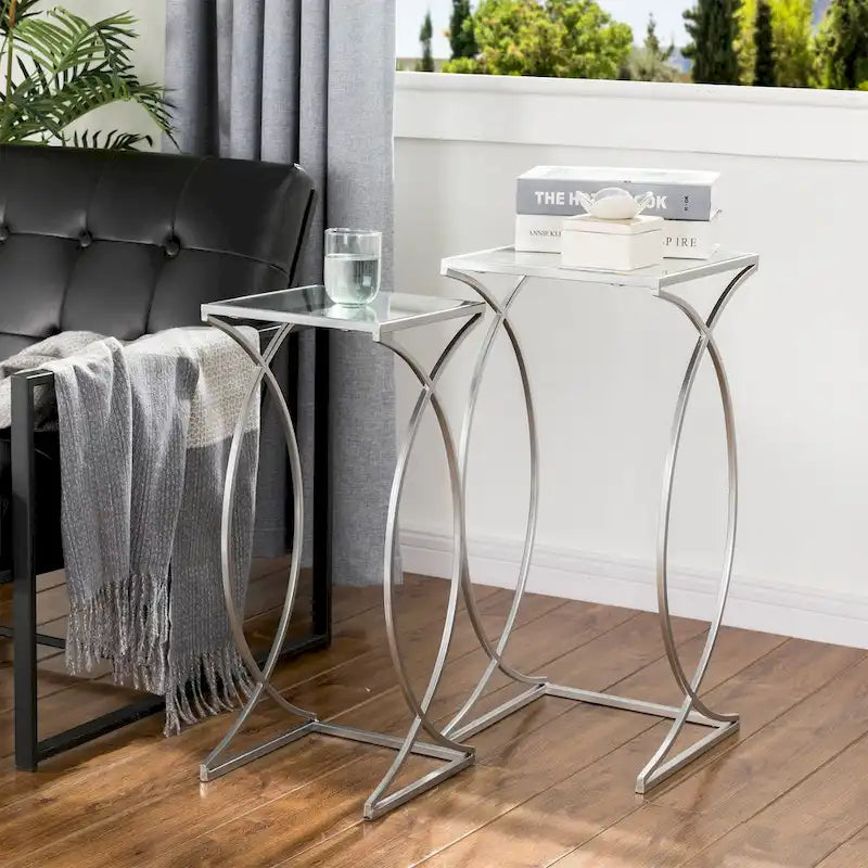 Glitzhome Lot de 2 tables d'appoint/tables basses modernes en verre au design épuré