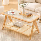 Table basse rectangulaire à 2 niveaux, table de canapé en verre - 100L x 50W x 50P
