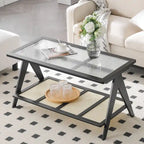 Table basse rectangulaire à 2 niveaux, table de canapé en verre - 100L x 50W x 50P