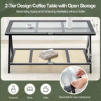 Table basse rectangulaire à 2 niveaux, table de canapé en verre - 100L x 50W x 50P