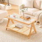 Table basse rectangulaire à 2 niveaux, table de canapé en verre - 100L x 50W x 50P