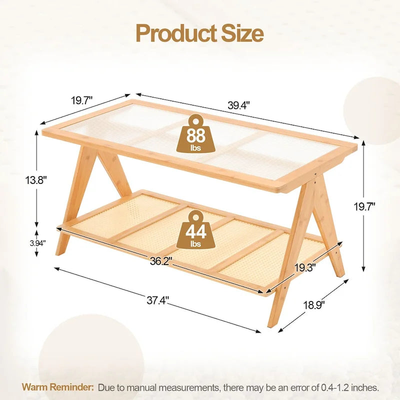 Table basse rectangulaire à 2 niveaux, table de canapé en verre - 100L x 50W x 50P